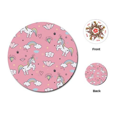 Cute Unicorn Seamless Pattern Playing Cards Single Design (Round) from ArtsNow.com Front
