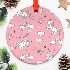 Cute Unicorn Seamless Pattern Round Ornament (Two Sides) from ArtsNow.com Back