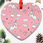 Cute Unicorn Seamless Pattern Heart Ornament (Two Sides)