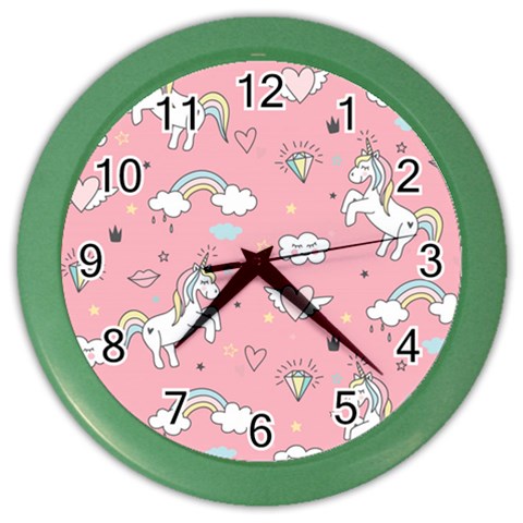 Cute Unicorn Seamless Pattern Color Wall Clock from ArtsNow.com Front