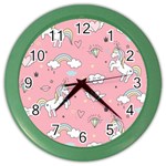 Cute Unicorn Seamless Pattern Color Wall Clock