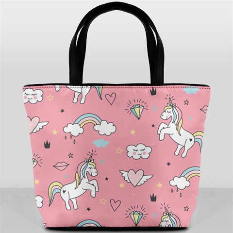 Cute Unicorn Seamless Pattern Bucket Bag from ArtsNow.com Front