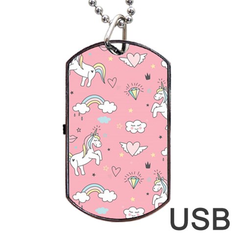 Cute Unicorn Seamless Pattern Dog Tag USB Flash (One Side) from ArtsNow.com Front