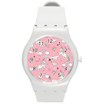 Cute Unicorn Seamless Pattern Round Plastic Sport Watch (M)