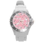 Cute Unicorn Seamless Pattern Round Plastic Sport Watch (L)