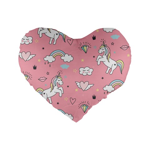 Cute Unicorn Seamless Pattern Standard 16  Premium Heart Shape Cushions from ArtsNow.com Front