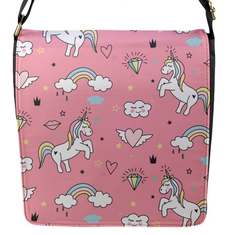 Cute Unicorn Seamless Pattern Flap Closure Messenger Bag (S) from ArtsNow.com Front