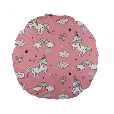 Cute Unicorn Seamless Pattern Standard 15  Premium Flano Round Cushions from ArtsNow.com Front
