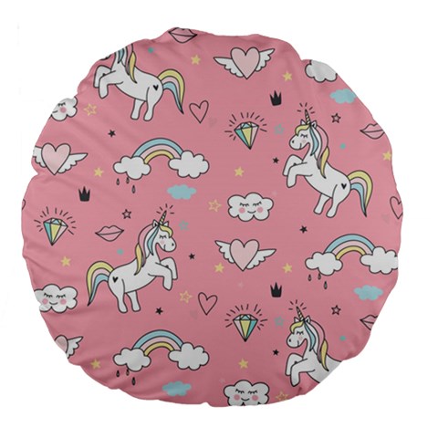 Cute Unicorn Seamless Pattern Large 18  Premium Flano Round Cushions from ArtsNow.com Front