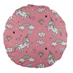 Cute Unicorn Seamless Pattern Large 18  Premium Flano Round Cushions