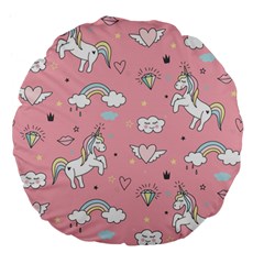 Cute Unicorn Seamless Pattern Large 18  Premium Flano Round Cushions from ArtsNow.com Back