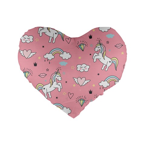 Cute Unicorn Seamless Pattern Standard 16  Premium Flano Heart Shape Cushions from ArtsNow.com Front