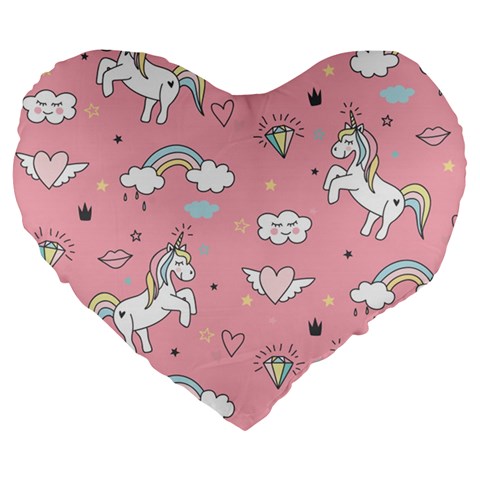 Cute Unicorn Seamless Pattern Large 19  Premium Flano Heart Shape Cushions from ArtsNow.com Front