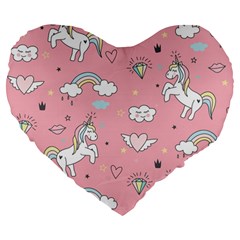 Cute Unicorn Seamless Pattern Large 19  Premium Flano Heart Shape Cushions from ArtsNow.com Front