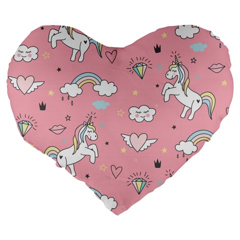 Cute Unicorn Seamless Pattern Large 19  Premium Flano Heart Shape Cushions from ArtsNow.com Back
