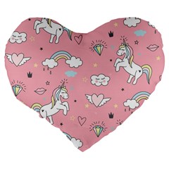 Cute Unicorn Seamless Pattern Large 19  Premium Flano Heart Shape Cushions from ArtsNow.com Back