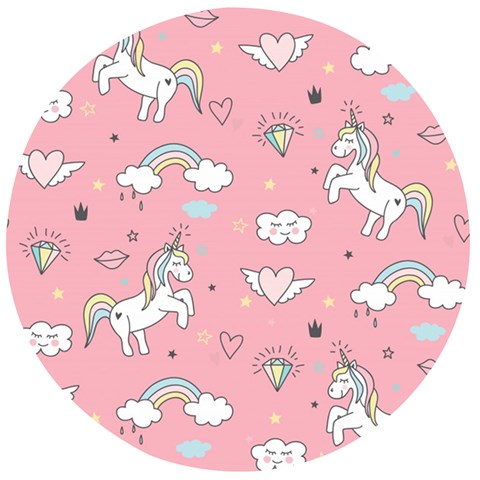 Cute Unicorn Seamless Pattern Wooden Bottle Opener (Round) from ArtsNow.com Front