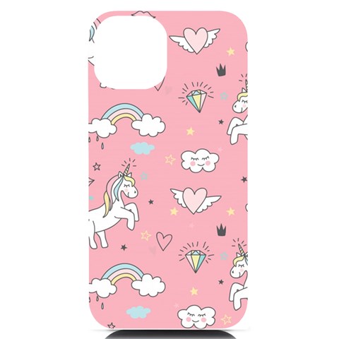 Cute Unicorn Seamless Pattern iPhone 14 Black UV Print Case from ArtsNow.com Front