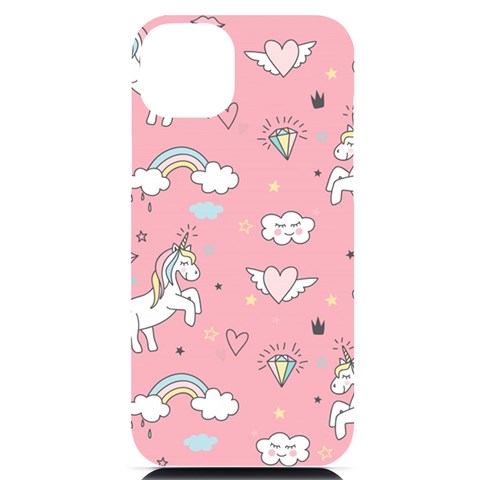 Cute Unicorn Seamless Pattern iPhone 14 Plus Black UV Print Case from ArtsNow.com Front