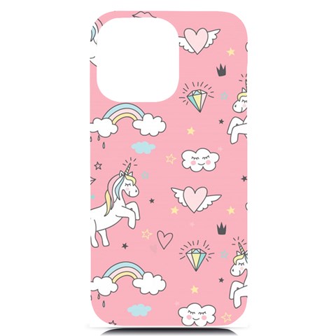 Cute Unicorn Seamless Pattern iPhone 14 Pro Max Black UV Print Case from ArtsNow.com Front