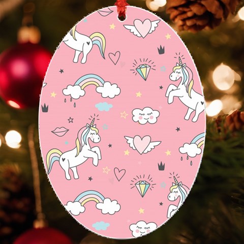 Cute Unicorn Seamless Pattern UV Print Acrylic Ornament Oval from ArtsNow.com Front
