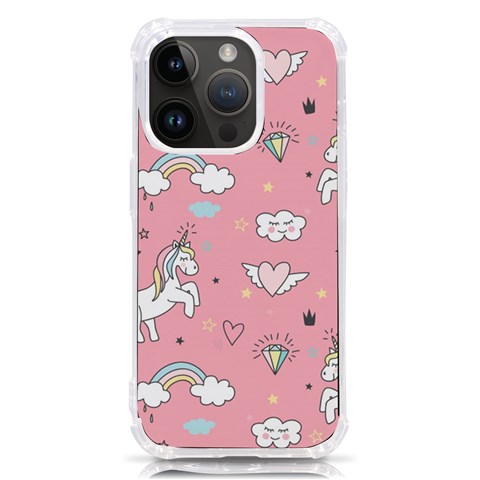 Cute Unicorn Seamless Pattern iPhone 14 Pro TPU UV Print Case from ArtsNow.com Front