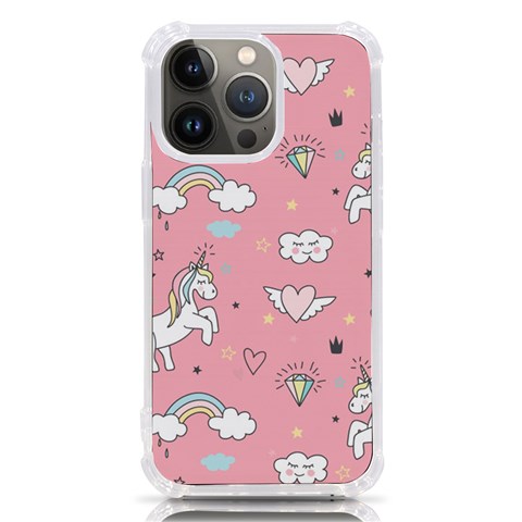 Cute Unicorn Seamless Pattern iPhone 13 Pro TPU UV Print Case from ArtsNow.com Front