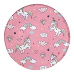 Cute Unicorn Seamless Pattern Round Glass Fridge Magnet (4 pack)