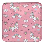Cute Unicorn Seamless Pattern Square Glass Fridge Magnet (4 pack)
