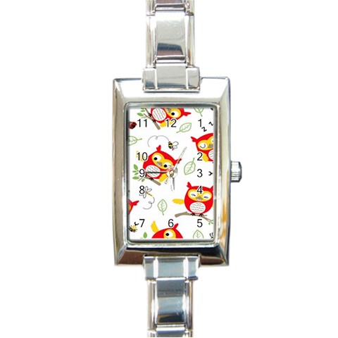 Seamless Pattern Vector Owl Cartoon With Bugs Rectangle Italian Charm Watch from ArtsNow.com Front