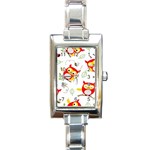 Seamless Pattern Vector Owl Cartoon With Bugs Rectangle Italian Charm Watch