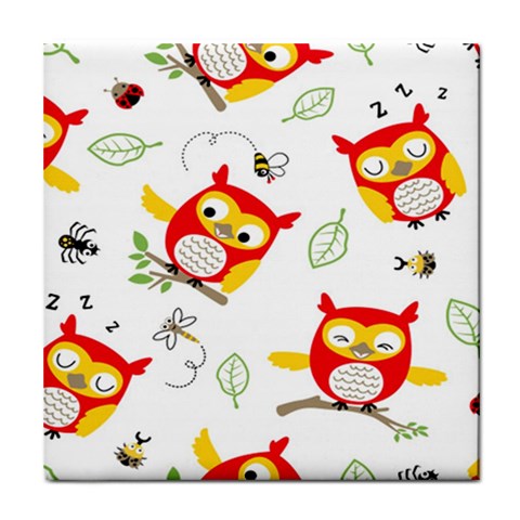 Seamless Pattern Vector Owl Cartoon With Bugs Tile Coaster from ArtsNow.com Front