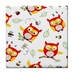 Seamless Pattern Vector Owl Cartoon With Bugs Tile Coaster