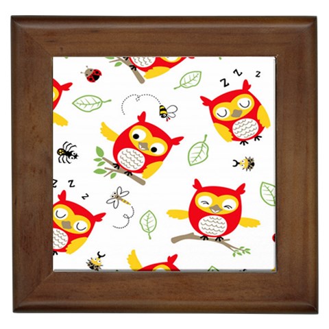 Seamless Pattern Vector Owl Cartoon With Bugs Framed Tile from ArtsNow.com Front