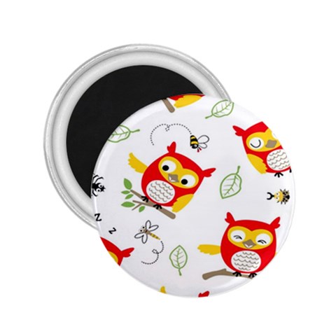 Seamless Pattern Vector Owl Cartoon With Bugs 2.25  Magnets from ArtsNow.com Front