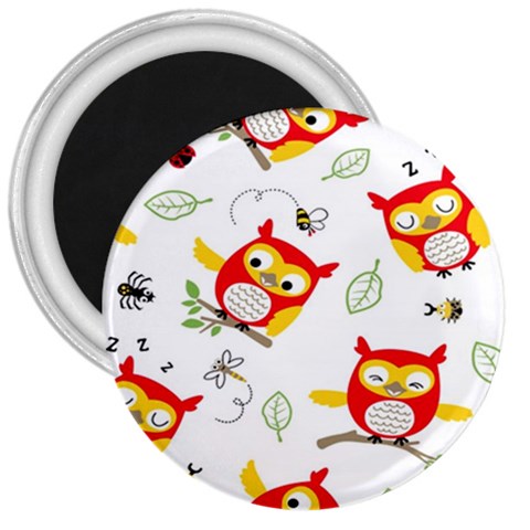 Seamless Pattern Vector Owl Cartoon With Bugs 3  Magnets from ArtsNow.com Front