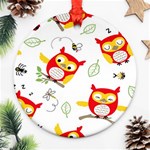 Seamless Pattern Vector Owl Cartoon With Bugs Ornament (Round)