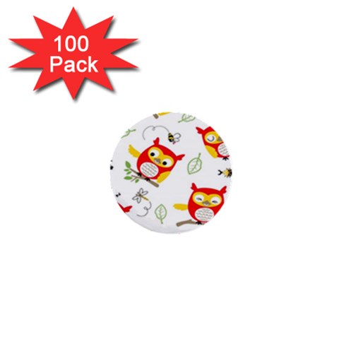 Seamless Pattern Vector Owl Cartoon With Bugs 1  Mini Buttons (100 pack)  from ArtsNow.com Front
