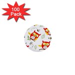 Seamless Pattern Vector Owl Cartoon With Bugs 1  Mini Buttons (100 pack) 