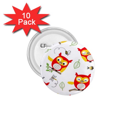 Seamless Pattern Vector Owl Cartoon With Bugs 1.75  Buttons (10 pack) from ArtsNow.com Front