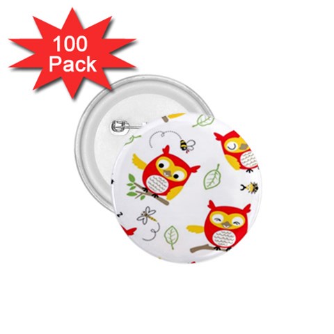 Seamless Pattern Vector Owl Cartoon With Bugs 1.75  Buttons (100 pack)  from ArtsNow.com Front