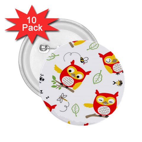 Seamless Pattern Vector Owl Cartoon With Bugs 2.25  Buttons (10 pack)  from ArtsNow.com Front