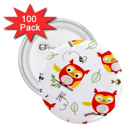 Seamless Pattern Vector Owl Cartoon With Bugs 2.25  Buttons (100 pack)  from ArtsNow.com Front