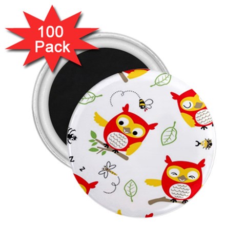 Seamless Pattern Vector Owl Cartoon With Bugs 2.25  Magnets (100 pack)  from ArtsNow.com Front