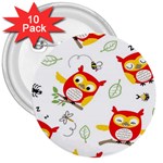 Seamless Pattern Vector Owl Cartoon With Bugs 3  Buttons (10 pack) 