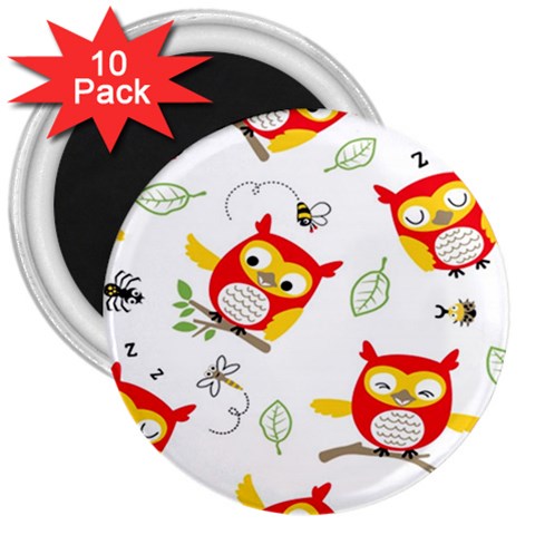 Seamless Pattern Vector Owl Cartoon With Bugs 3  Magnets (10 pack)  from ArtsNow.com Front
