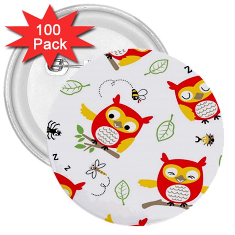 Seamless Pattern Vector Owl Cartoon With Bugs 3  Buttons (100 pack)  from ArtsNow.com Front