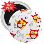 Seamless Pattern Vector Owl Cartoon With Bugs 3  Magnets (100 pack)