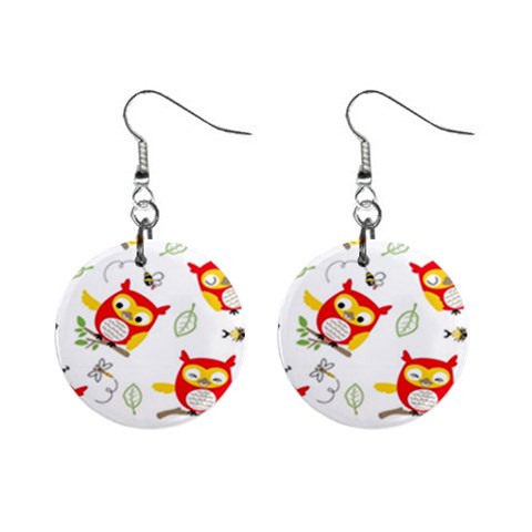 Seamless Pattern Vector Owl Cartoon With Bugs Mini Button Earrings from ArtsNow.com Front