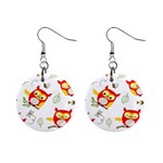 Seamless Pattern Vector Owl Cartoon With Bugs Mini Button Earrings